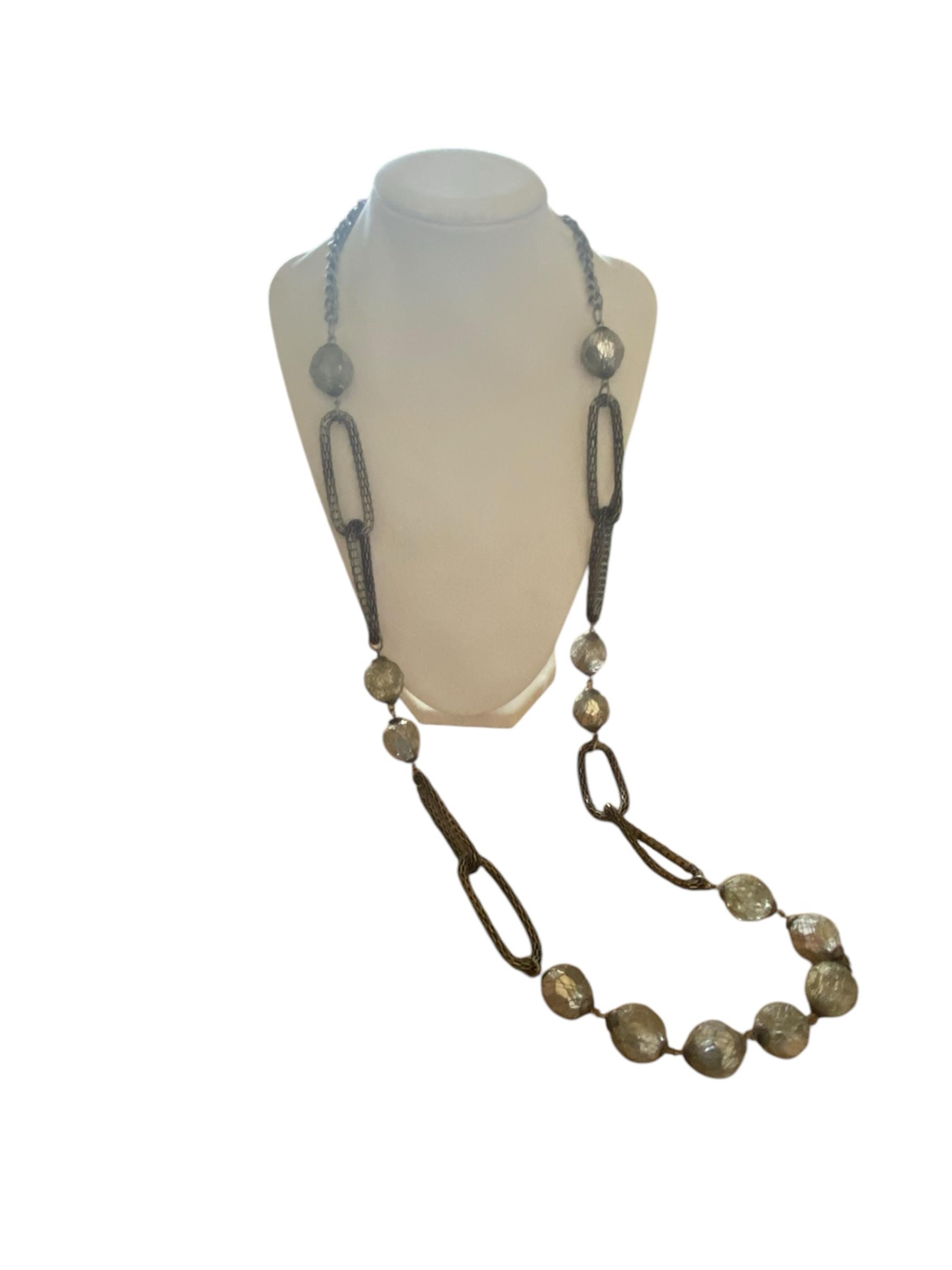 vera wang layering metallic Silver mesh chain beaded Necklace