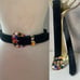 Vintage 80s glam black belt velveteen with rhinestones buckle Sz M/L Unspoiled