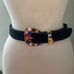 Vintage 80s glam black belt velveteen with rhinestones buckle Sz M/L Unspoiled