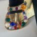 Vintage 80s glam black belt velveteen with rhinestones buckle Sz M/L Unspoiled