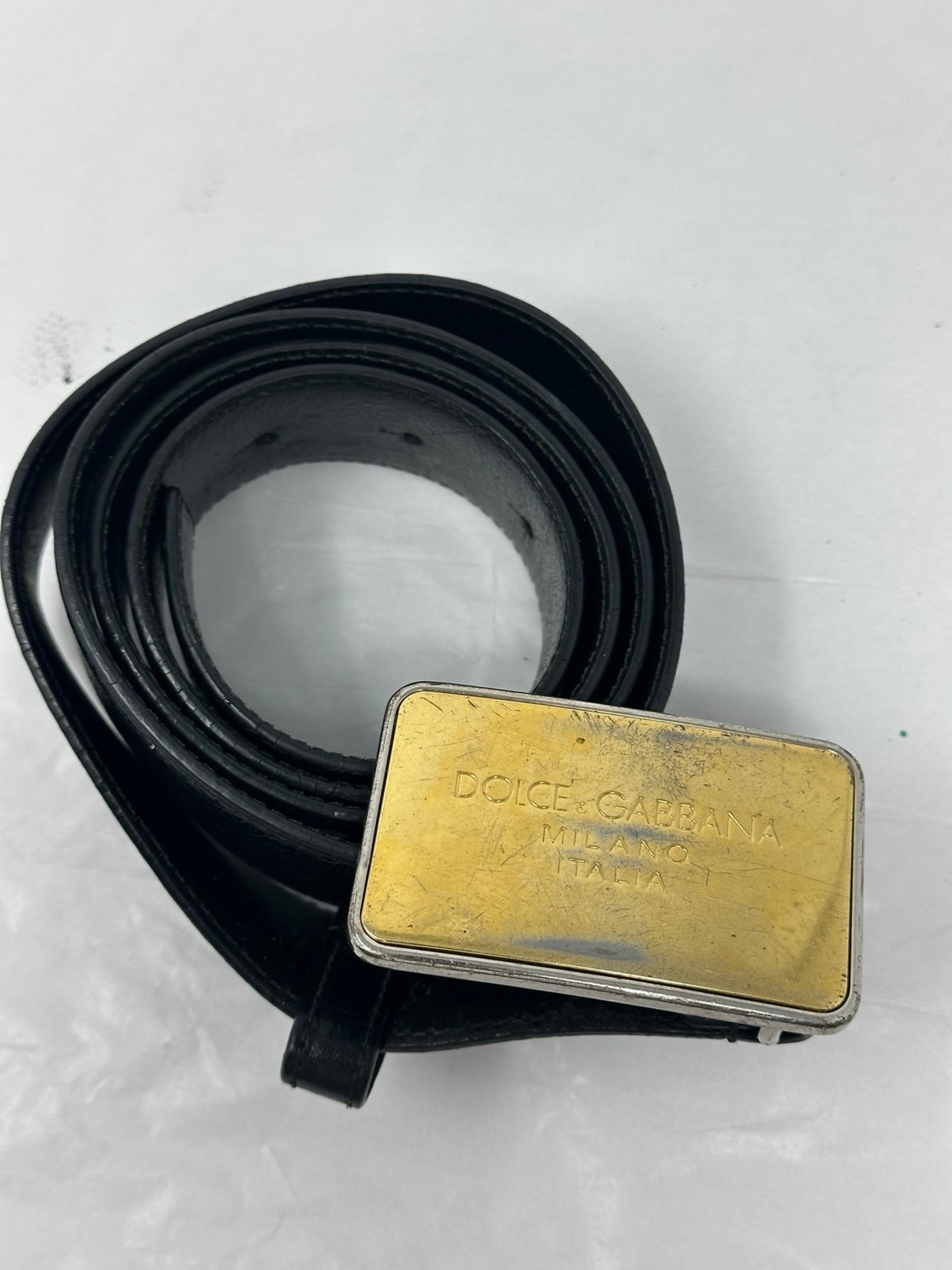 DOLCE & GABBANA Belt Black  Leather Gold Metal Buckle 95cm / 38in