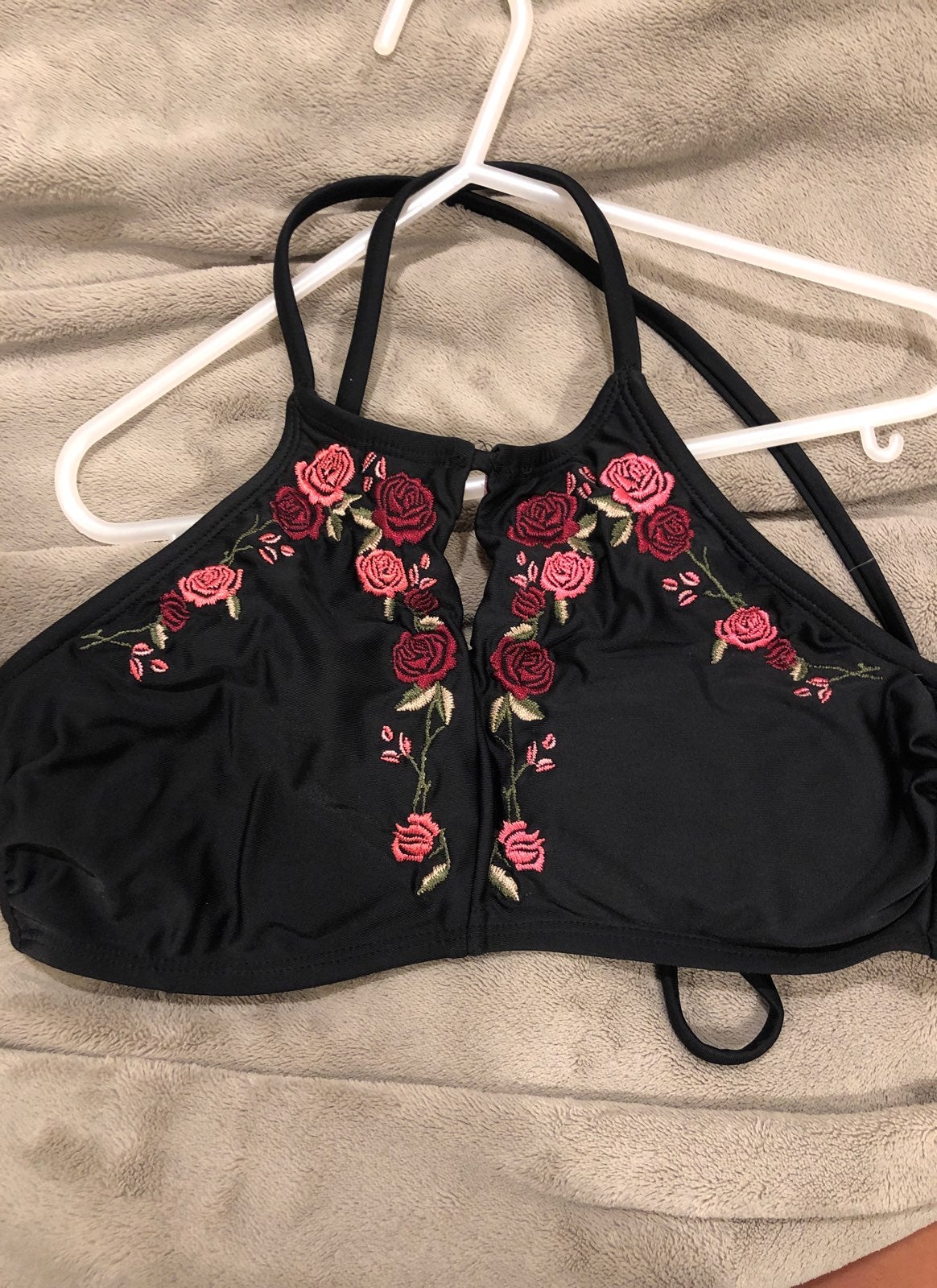 rose embroidered bathing suit top