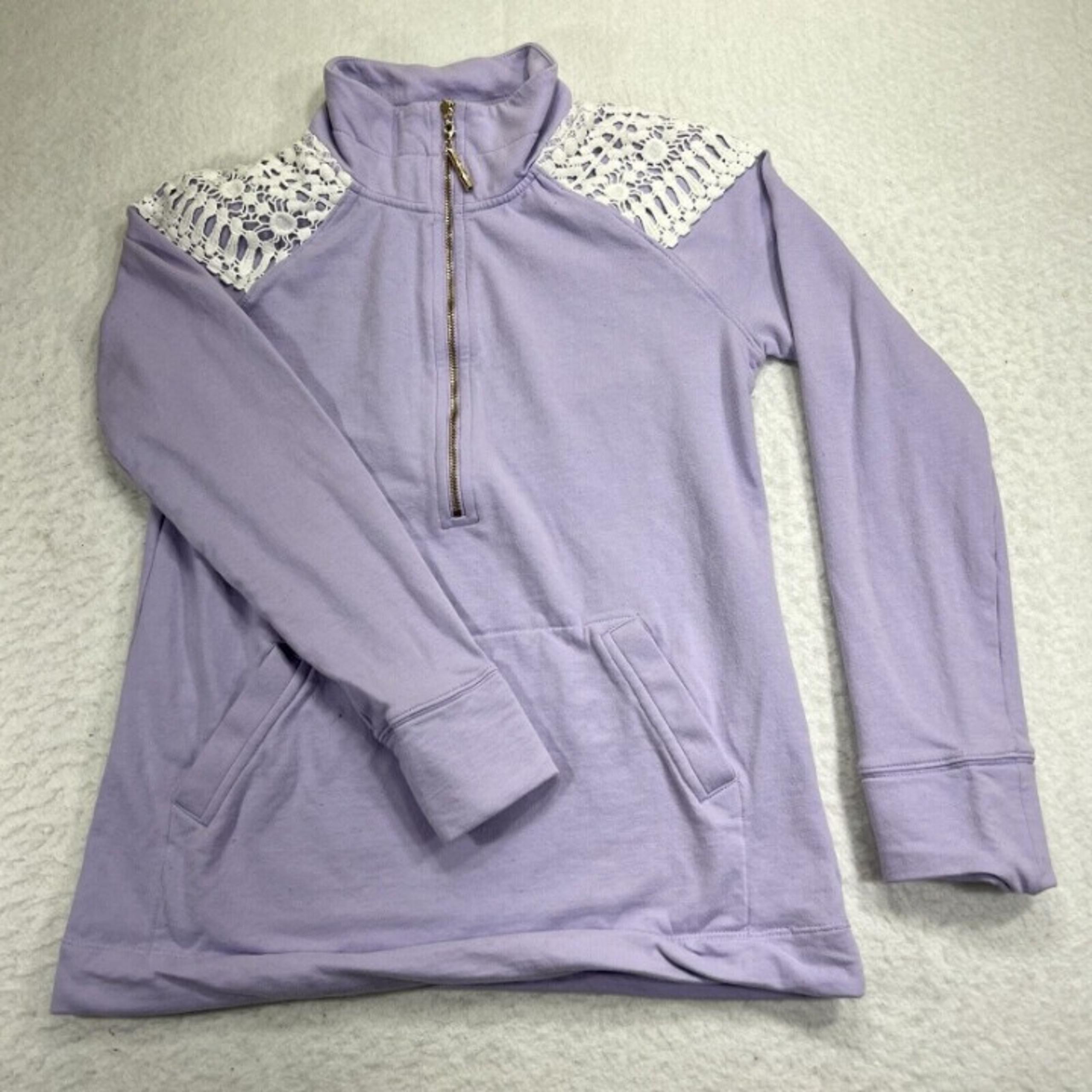 Lilly Pulitzer Women's XS Purple 1/2 Zip Lightweight Sweatshirt Lace Shoulders