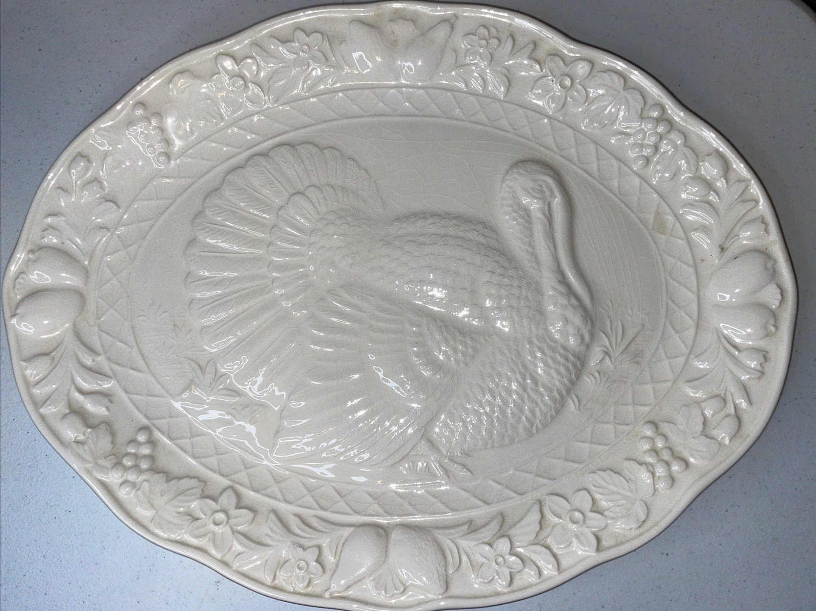 Mid-Century Americana Boho Chic Thanksgiving Ivory White Turkey Platter