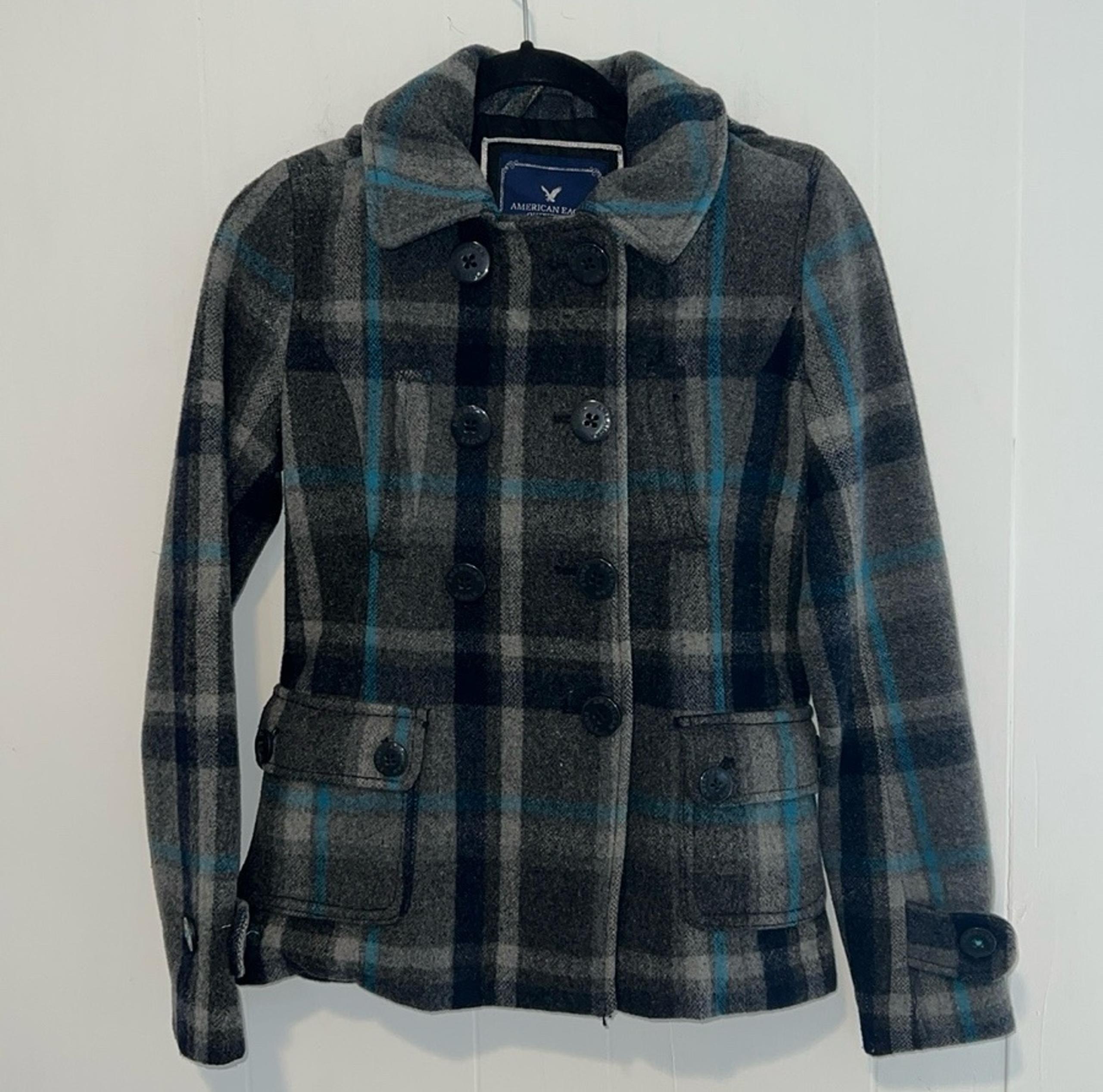 American Eagle Outfitters Wool Blend Plaid Womens Peacoat Size XS