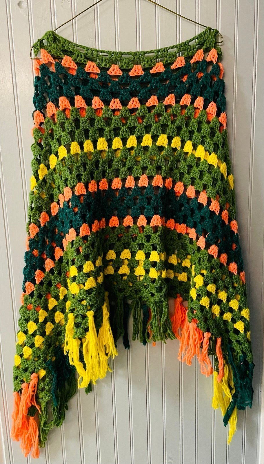 Beautiful Vintage Handmade Crochet Shawl Groovy Hippie Poncho