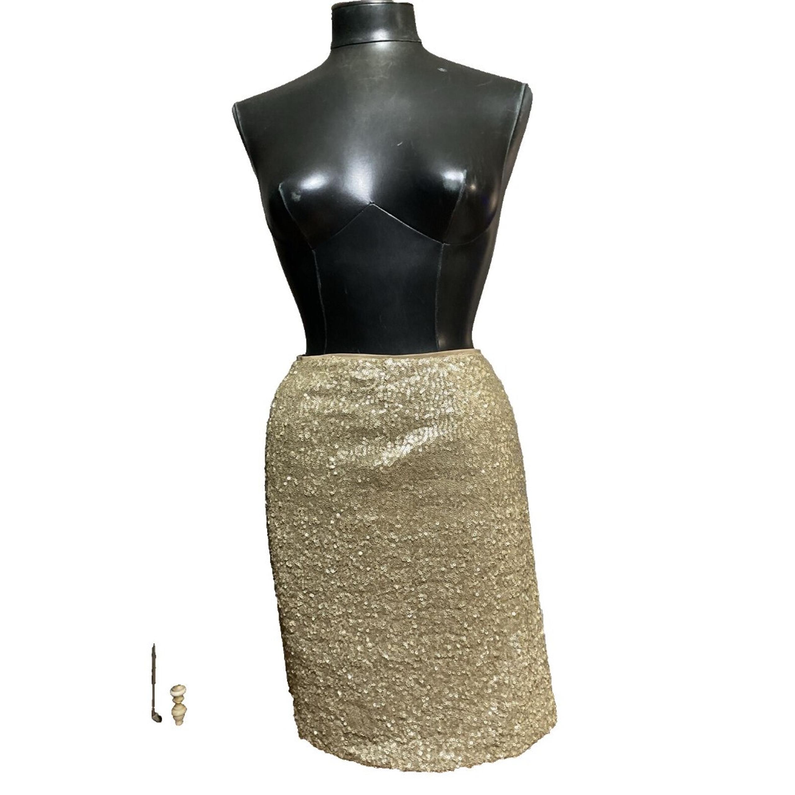 Cache Sequin Mini Skirt Women’s 12 Gold Polyester Blend Straight & Pencil Lined