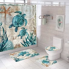 Nautical Blue Sea Bathroom Sets with Shower Curtain and Rugs and Accessories
