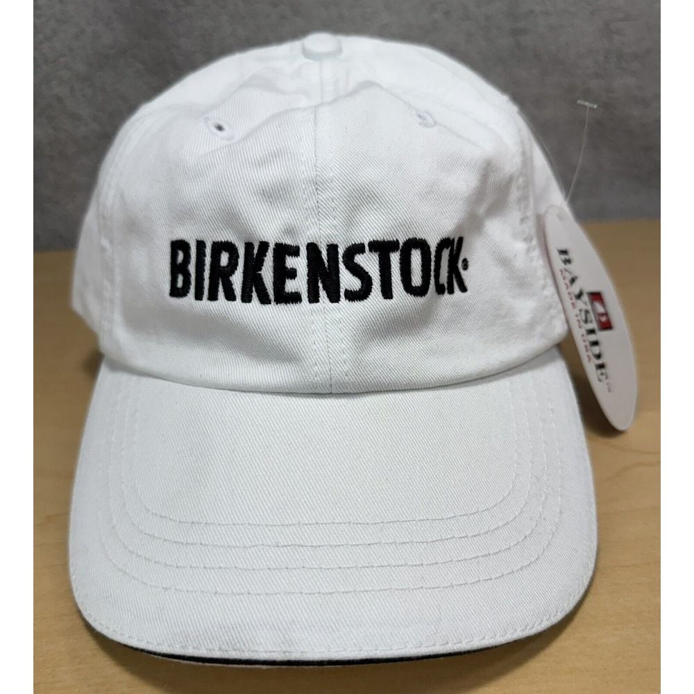 Vintage Birkenstock Embroidered Hat Cap White Adjustable Strapback Bayside USA