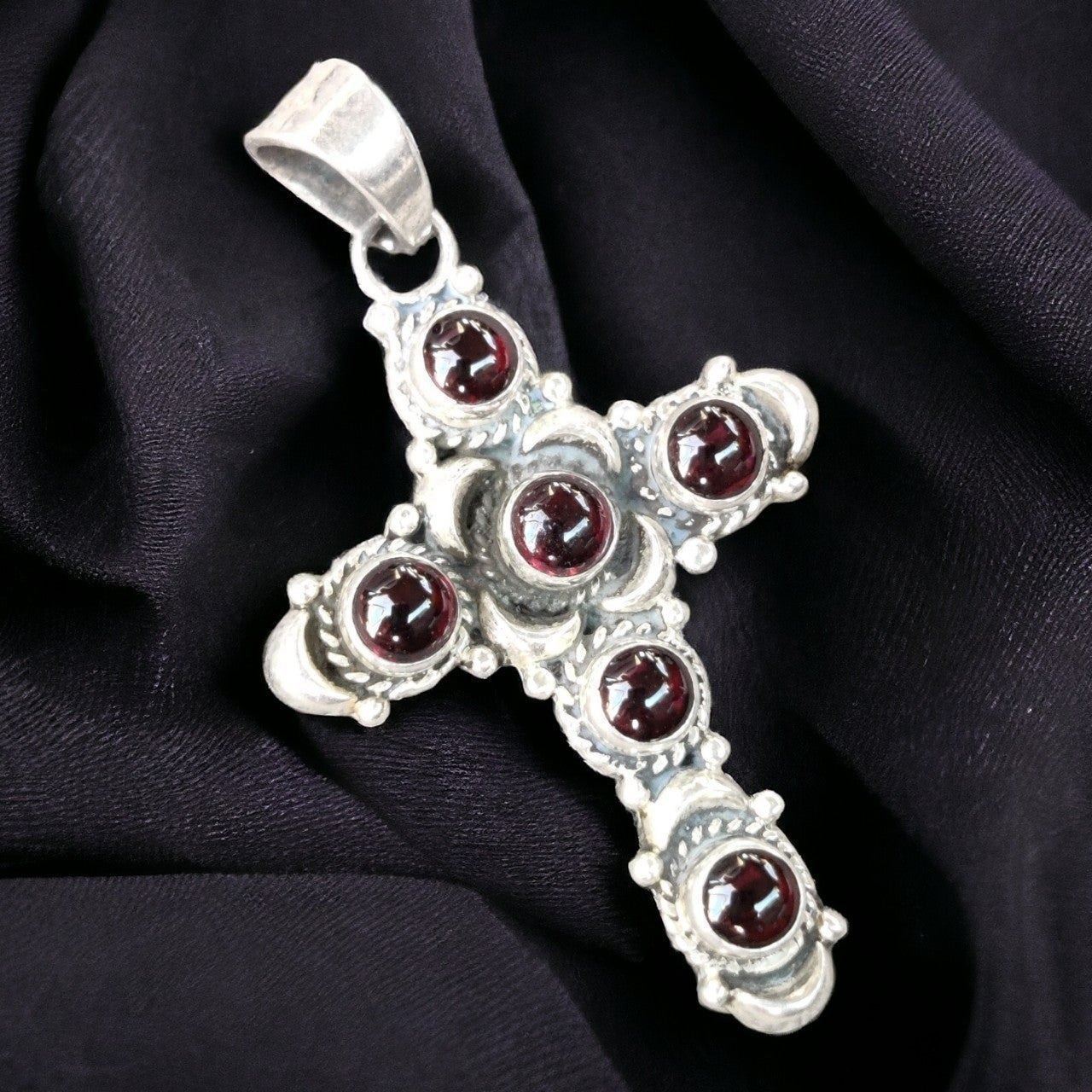 Antique sterling Garnet cross pendant