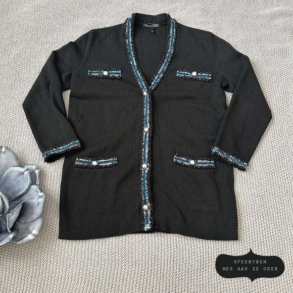 MAJE Mystere Tweed-trimmed Cardigan 0/XS