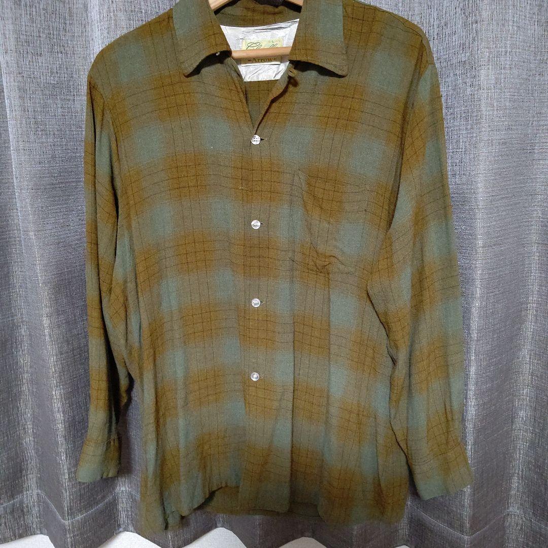 【在庫あり】 60s ARROW Vintage Check Shadow Shirt Rayon Ombre トップス
