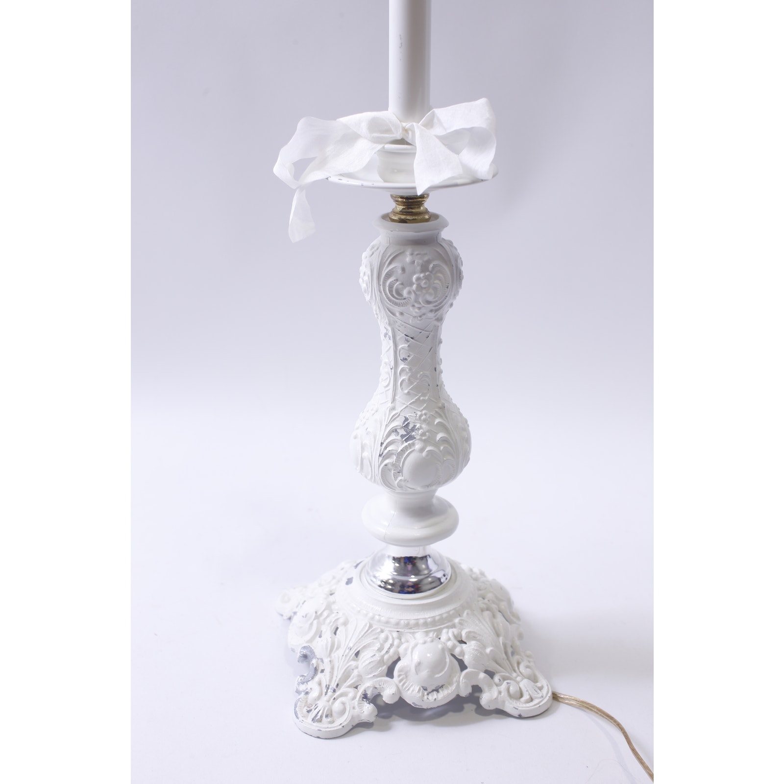Shabby Chic, White, Floral, Table Lamp, Ornate, Neoclassic, Elegant, Vintage