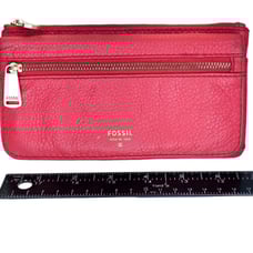 Fossil Red Pebbled Leather Wallet Clutch Card Holder Zip Around Organizer Snap