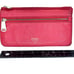 Fossil Red Pebbled Leather Wallet Clutch Card Holder Zip Around Organizer Snap