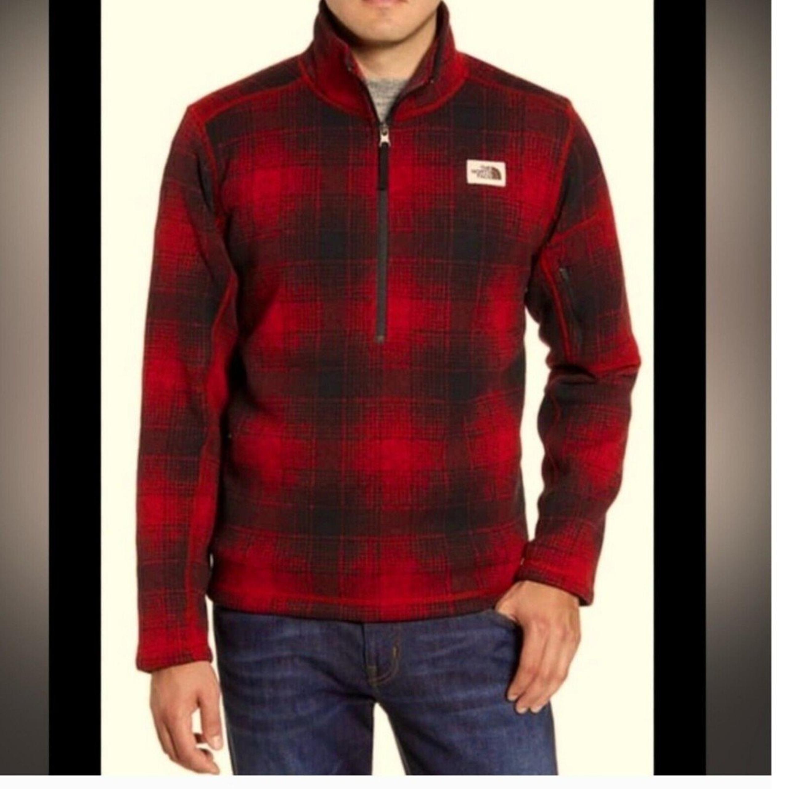 The North Face Gordon Lyons Pullover Jacket Size Med Red Plaid Fleece 1/4 Zip