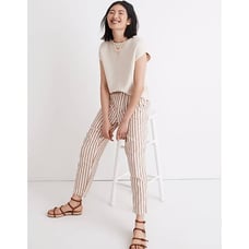Madewell Linen-Cotton Track Trousers in Stripe in Brown Saddle, Size Large