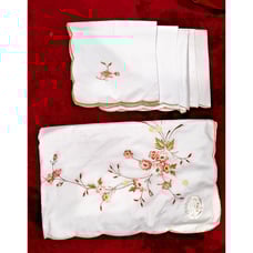 Vtg 1980’s Shanghai Chinese Hand Embroidered Flowers Tablecloth +Napkins 83 x66