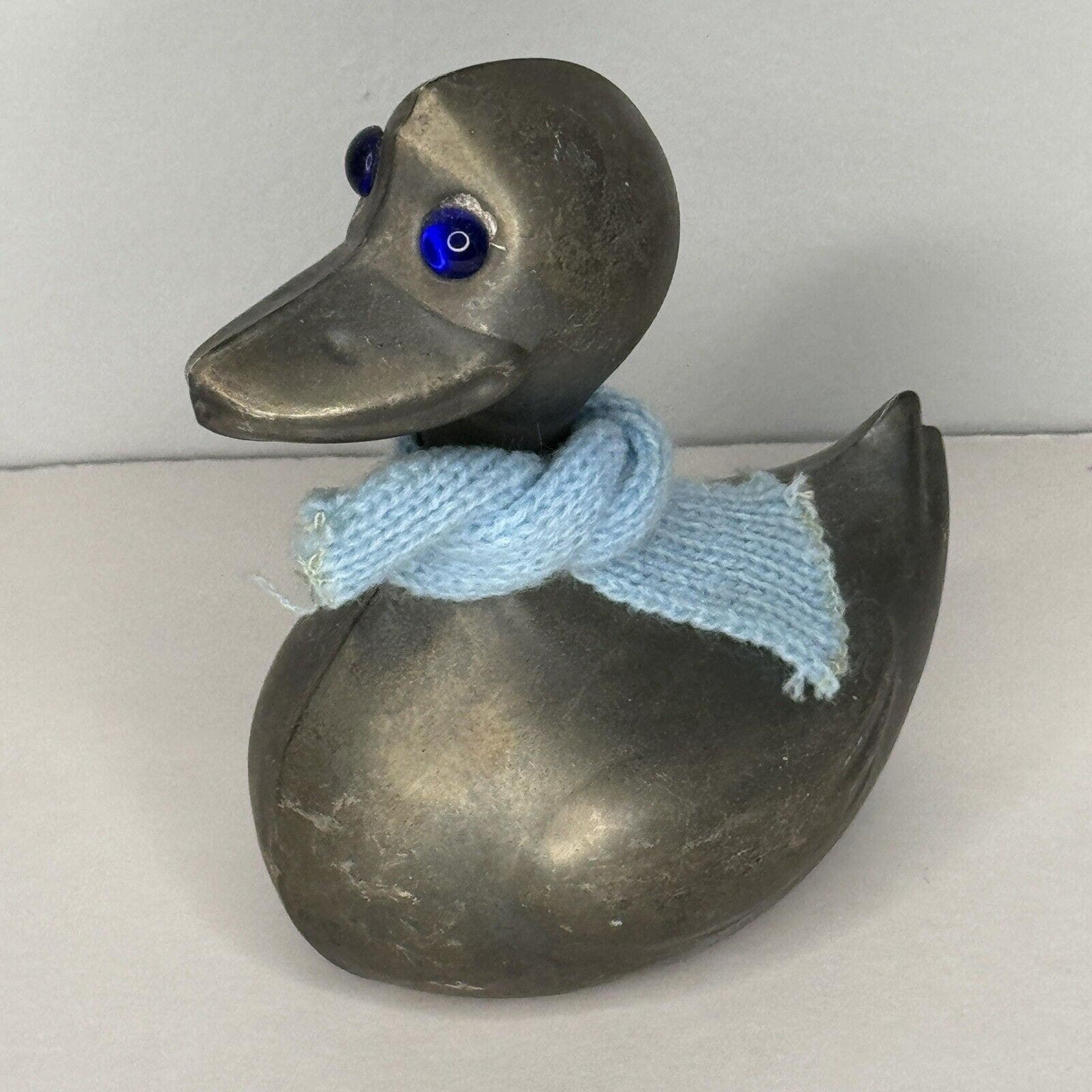 Silvertone Silver Color Vintage Duck Bank Scarf Blue Eyes Home Decor