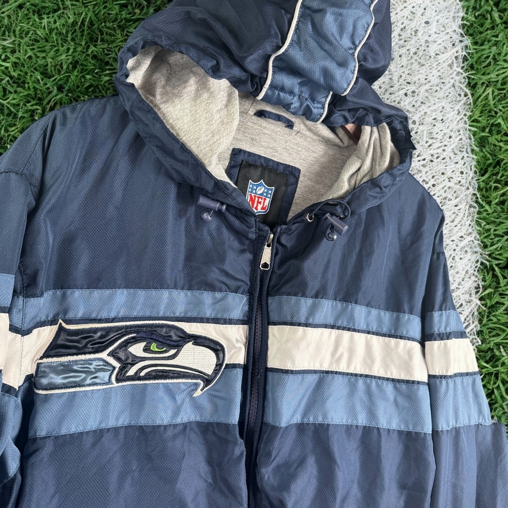Vintage Seattle Seahawks NFL Jacket Men Large Patched Embroidered Hooded G-III