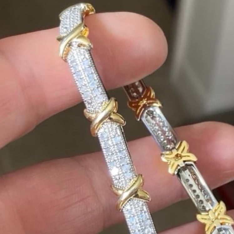 2 Carat Genuine Diamonds Two-Tone X Tennis Bracelet 7”