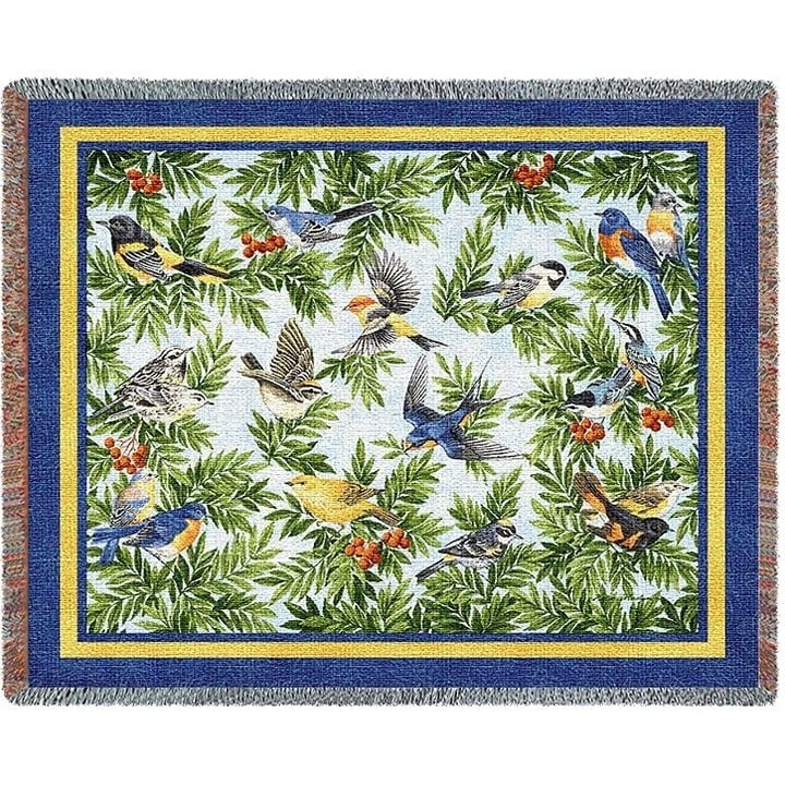 New Songbirds Heavy Afghan Woven Cotton Throw Blanket Gift Birds Bird Watcher