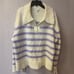 Lovelo Women Size Large Stripe Pattern Knit Sweater ivory purple loose fit