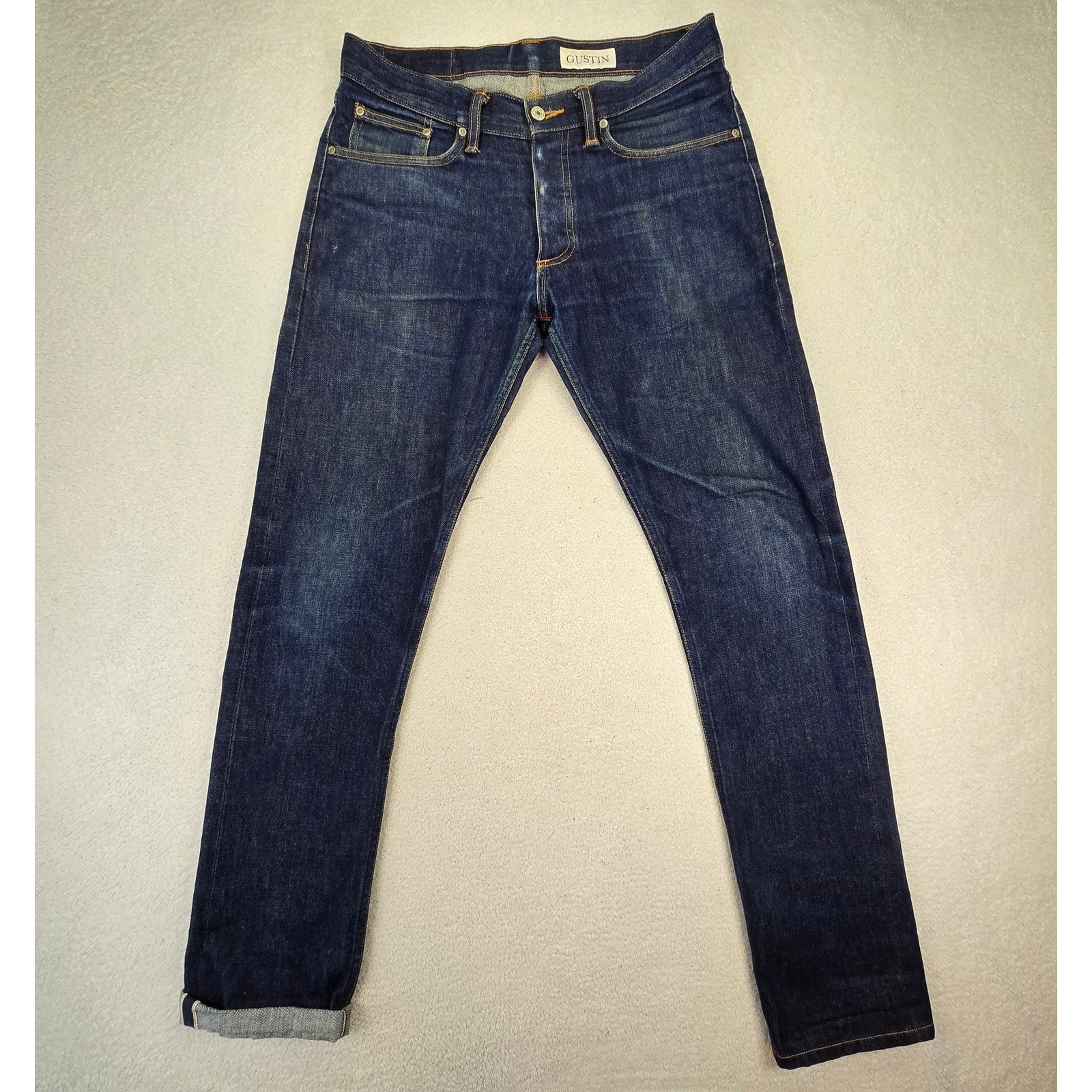 Gustin Jeans Mens 33x34 Selvedge Slim California Raw Button Fly Denim