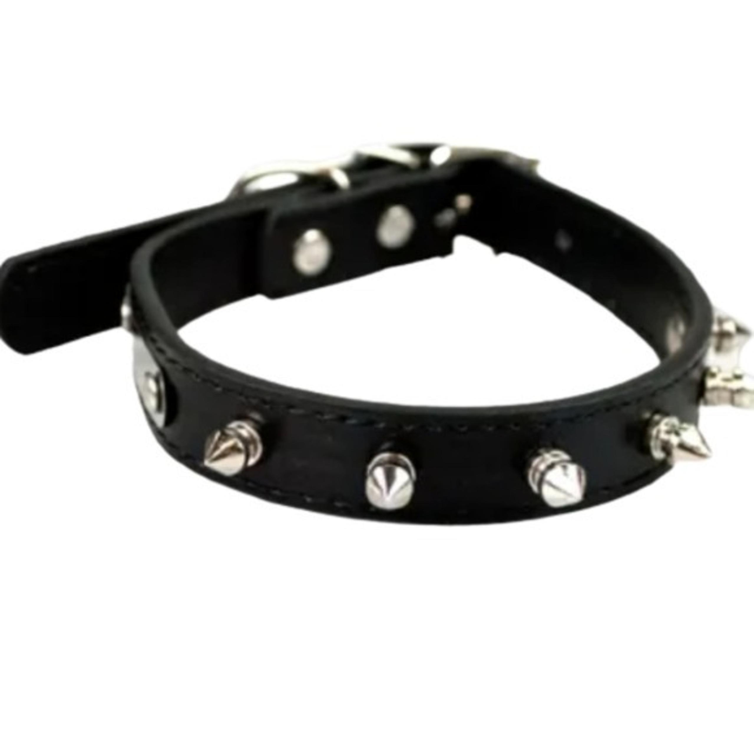 New Adjustable Spiked Dog Collar faux leather for medium dogs