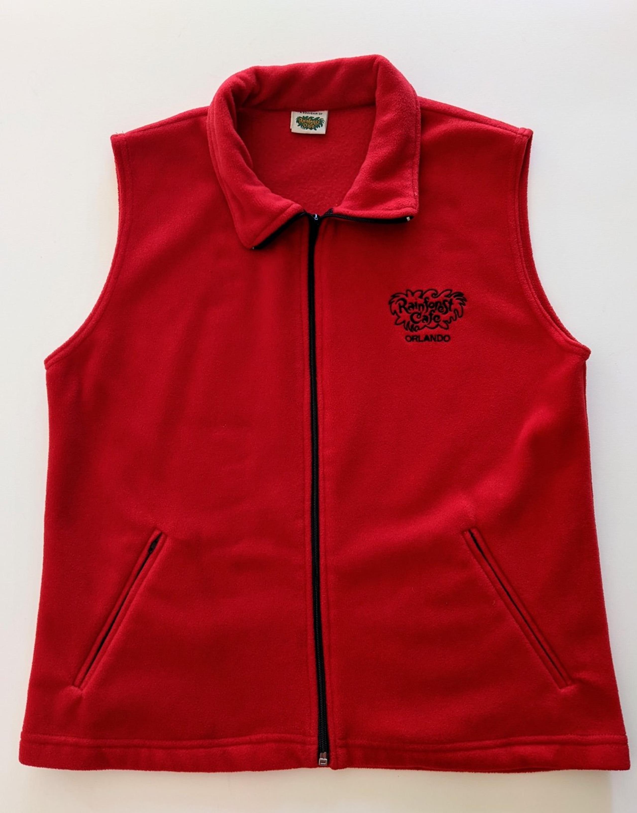 Vtg Disney Rainforest Cafe Red Vest Women L Official Souvenir Fleece Full Zip