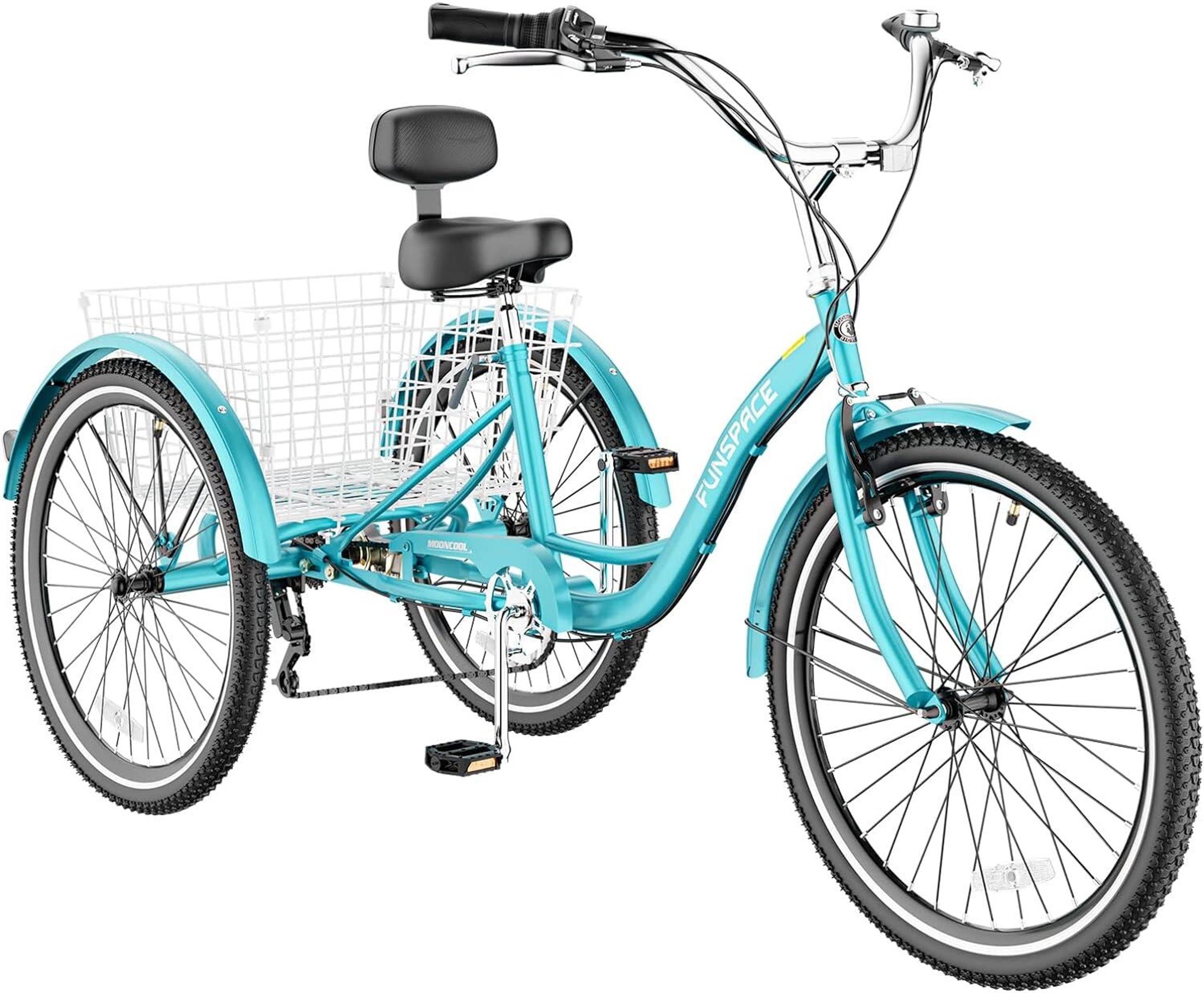 Sky Blue 20/24/26 inch Adult Trike 3 Wheeled Bike with Basket Adult Tricycles 3