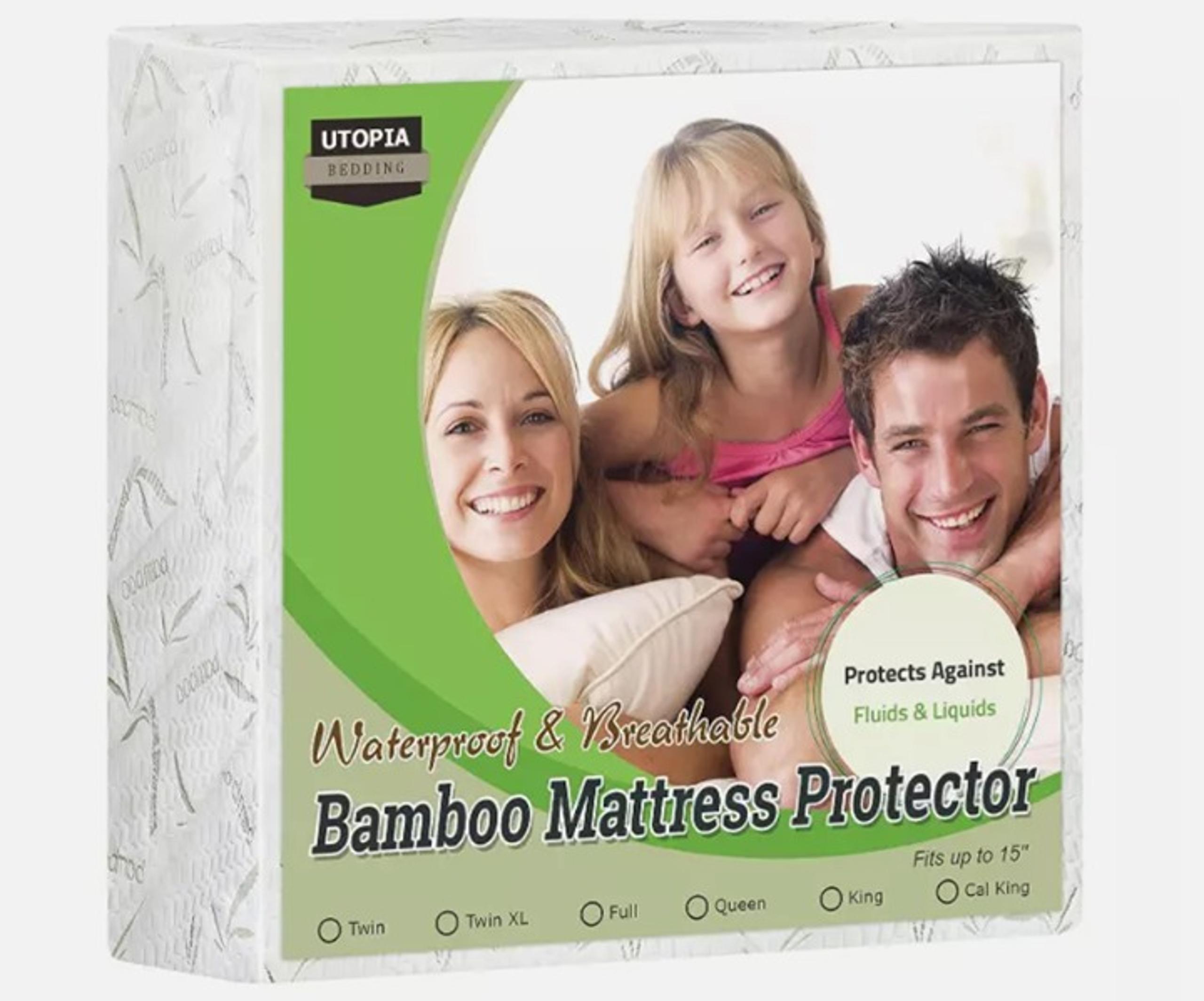 Bamboo Waterproof Mattress Protector Twin 340 GSM, Fits 15 Inches Deep