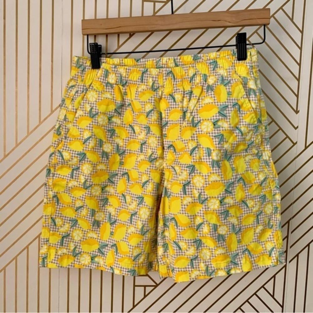Lands End cotton lemon gingham print shorts 4 pockets size 6