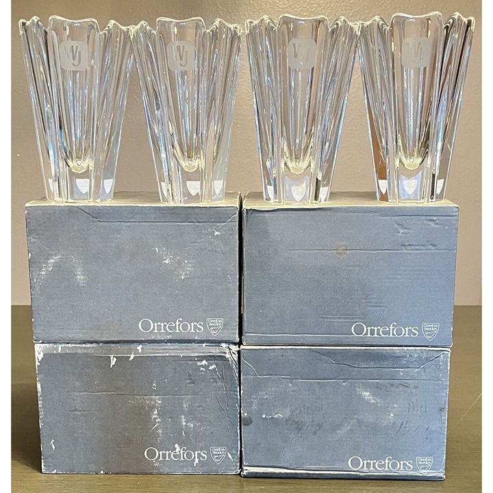(4) Lars Hellsten for Orrefors Crystal Vase Corona 5.5” Signed Sweden MARKED WJ