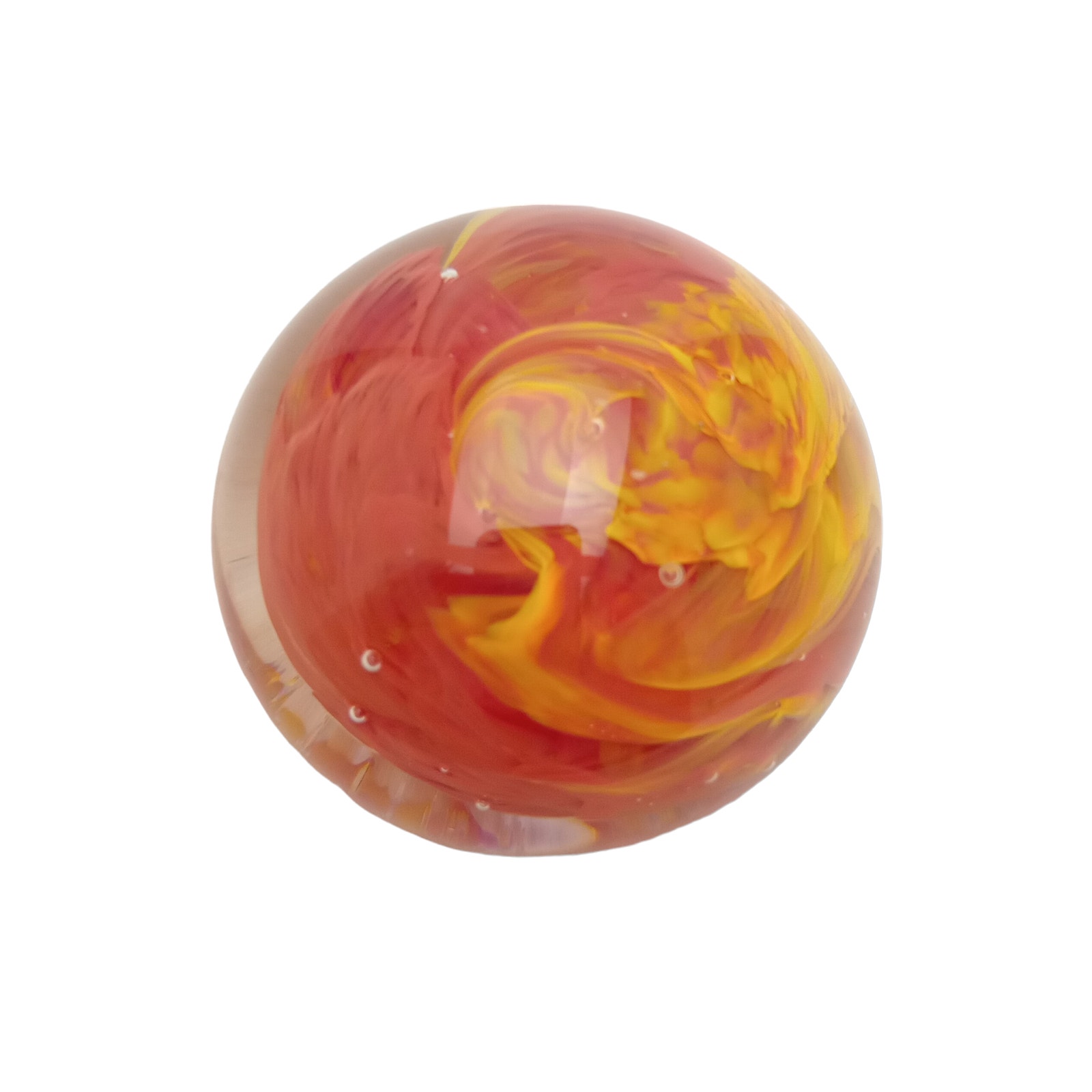 Hand Blown Art Glass Orange And Yellow Swirl Paperweight