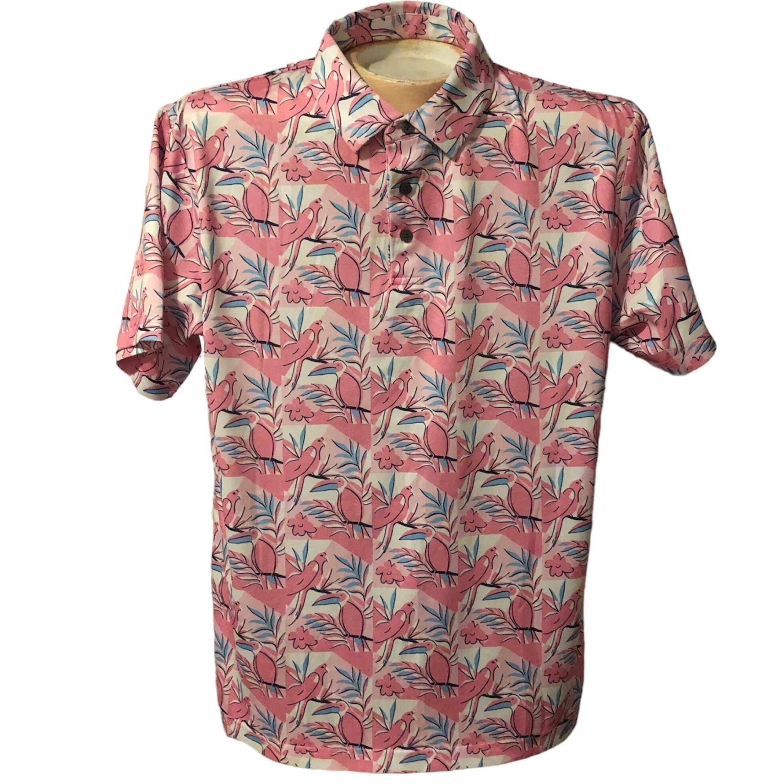 Perry Ellis Nicklause eco choice pink toucan mens short sleeve golf polo medium