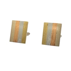 VINTAGE ALPACA MADE IN MEXICO 4 METAL COLOR STRIPE RECTANGLE CUFFLINKS