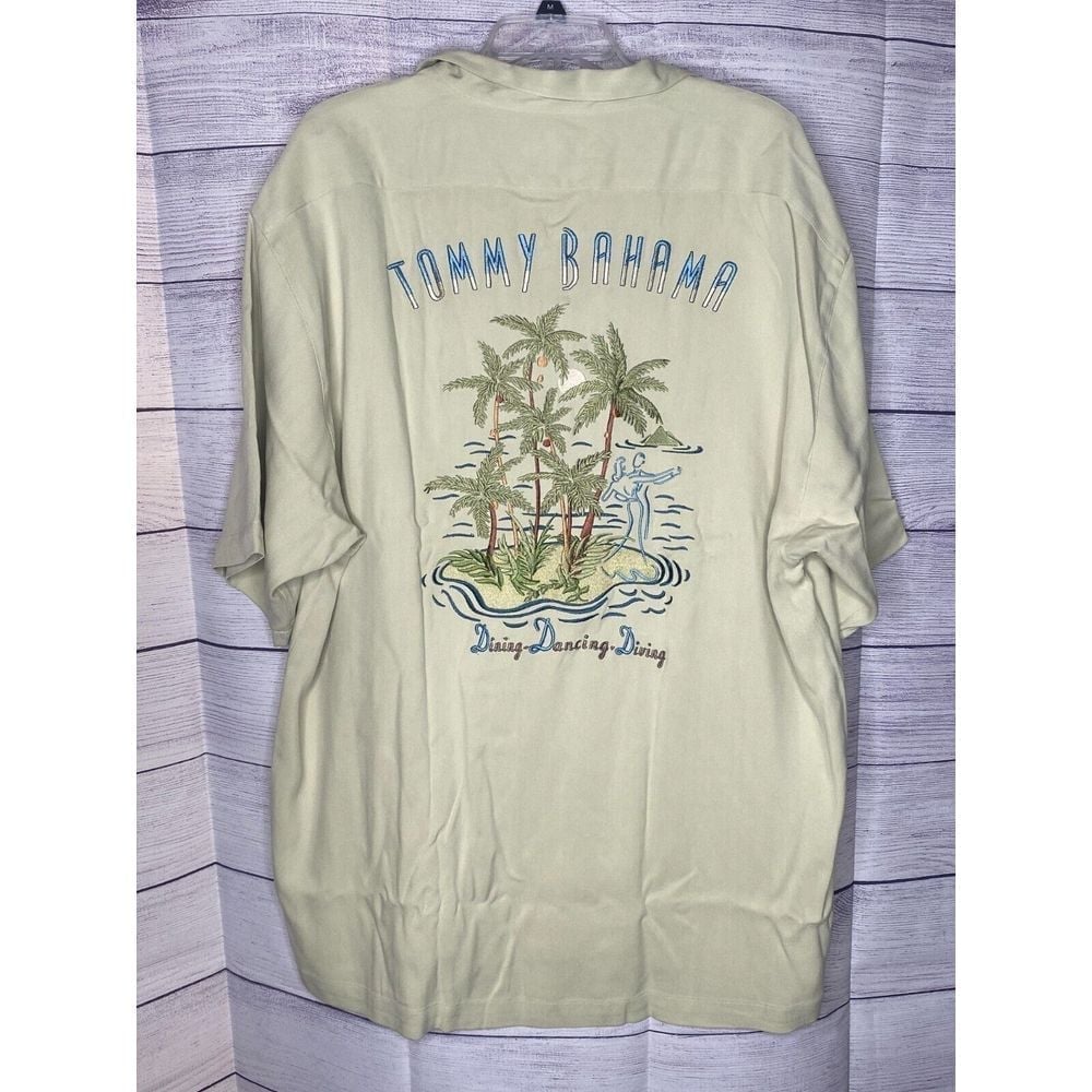 Men's Tommy Bahama beige 100% silk embroidered back button down XL