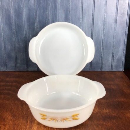 Vintage Fire King Round Baking Dishes -Golden Wheat 2 Qt and Round White 8 #450