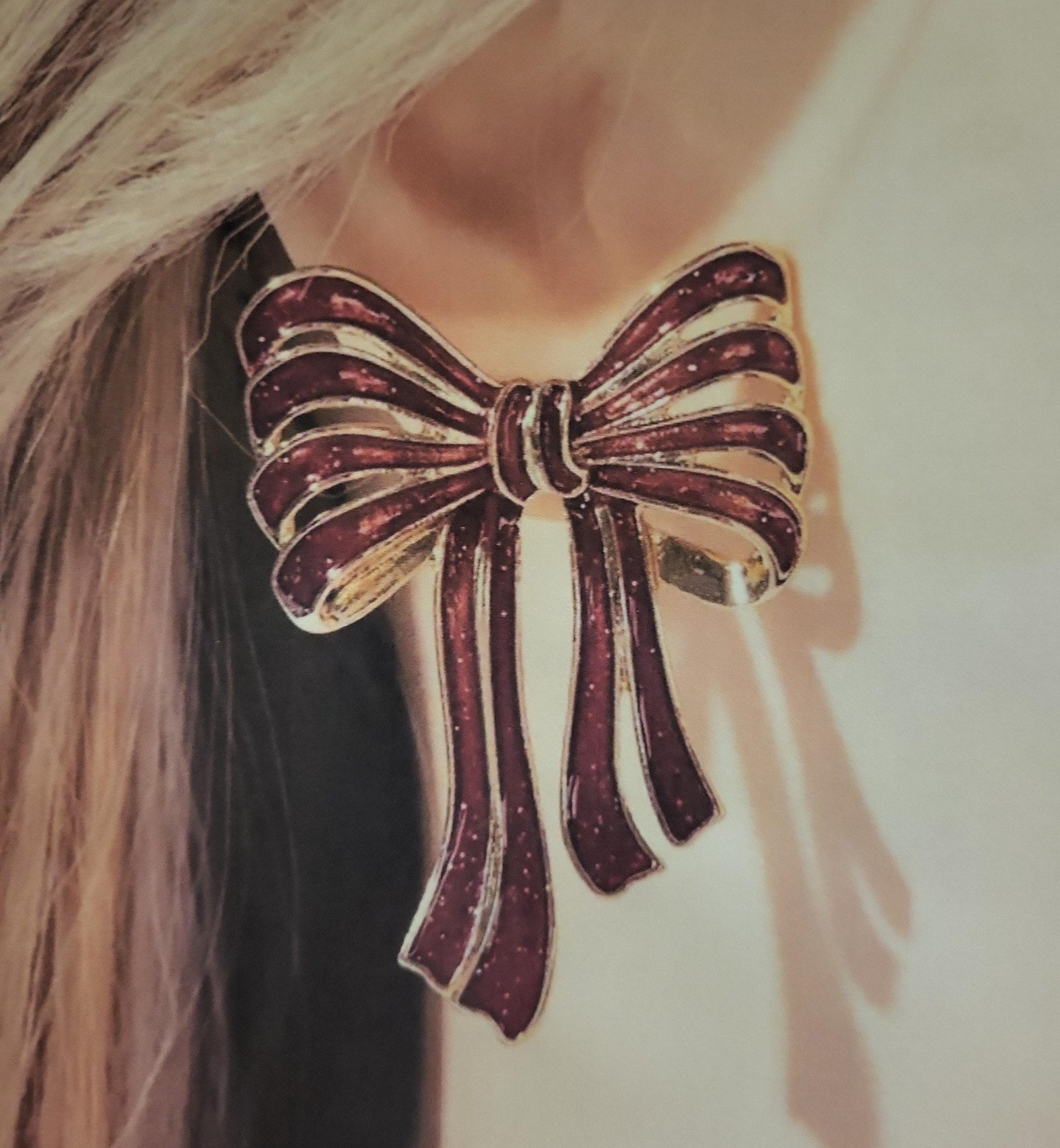 Bow Drop and Dangle Christmas Earrings for Women