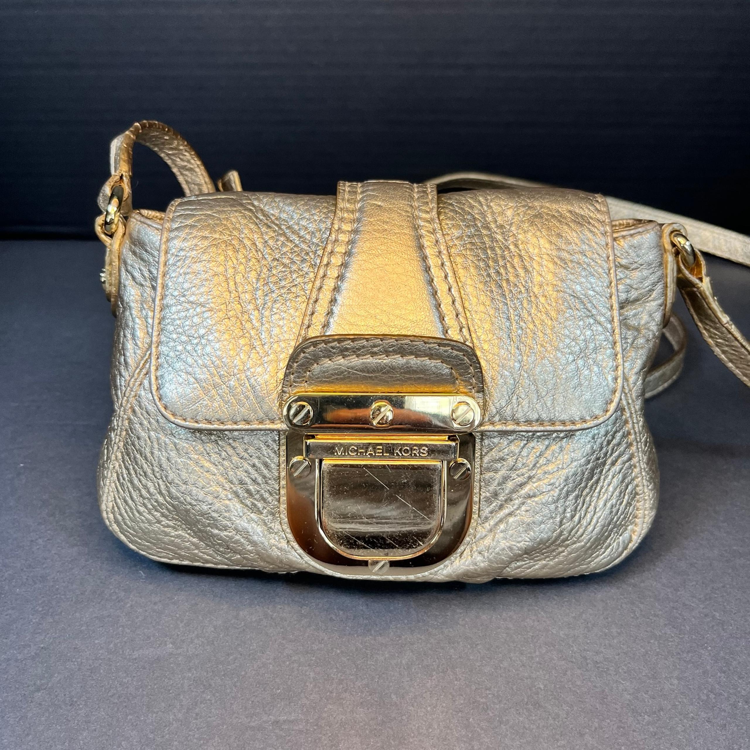 Michael Kors Charlton Metallic Gold Crossbody Bag Small Purse Adjustable