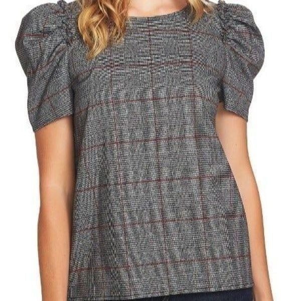 CeCe: Puff Sleeve Glen Plaid Blouse size Small - NEW