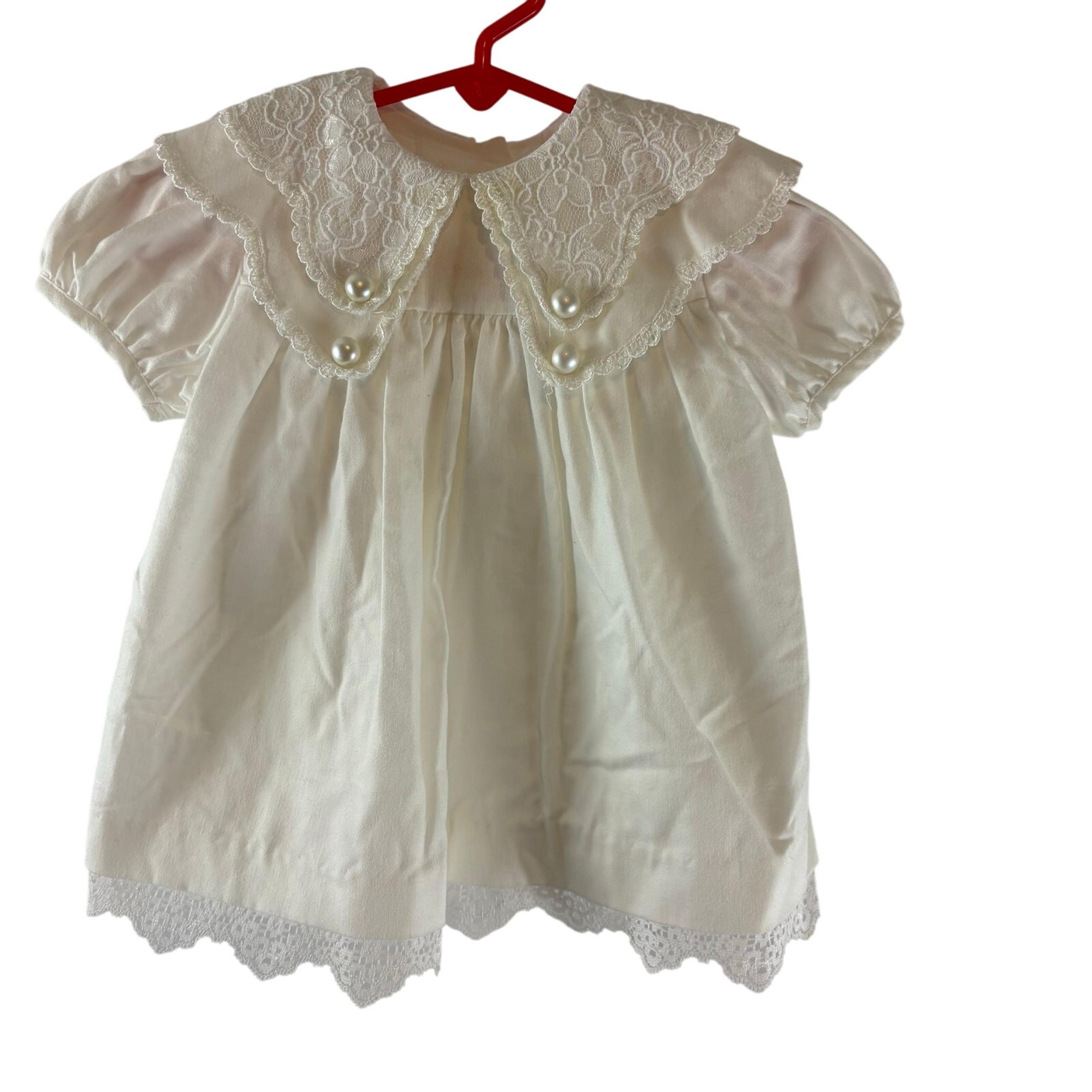 Rare Editions Vintage Union Made White Lace Trim Dress 9 Months Baby Girl