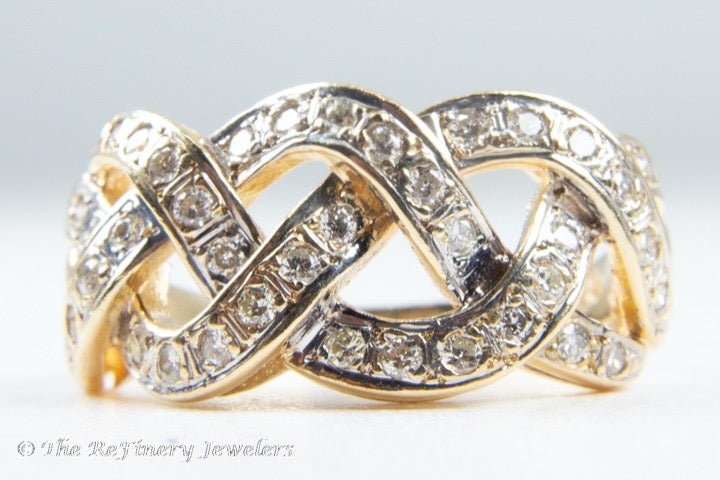 Vintage 14k Gold Mid Century Woven .59 ctw Diamond Band