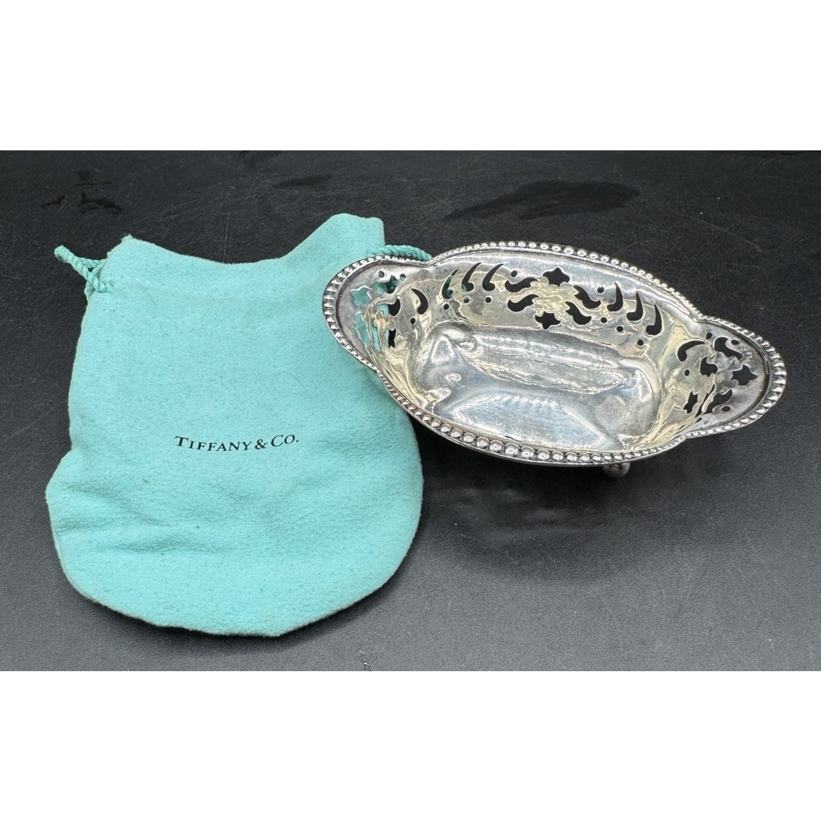 VTG Tiffany & Co Solid 925-1000 Sterling Silver Ornate Design Candy Dish -TO17