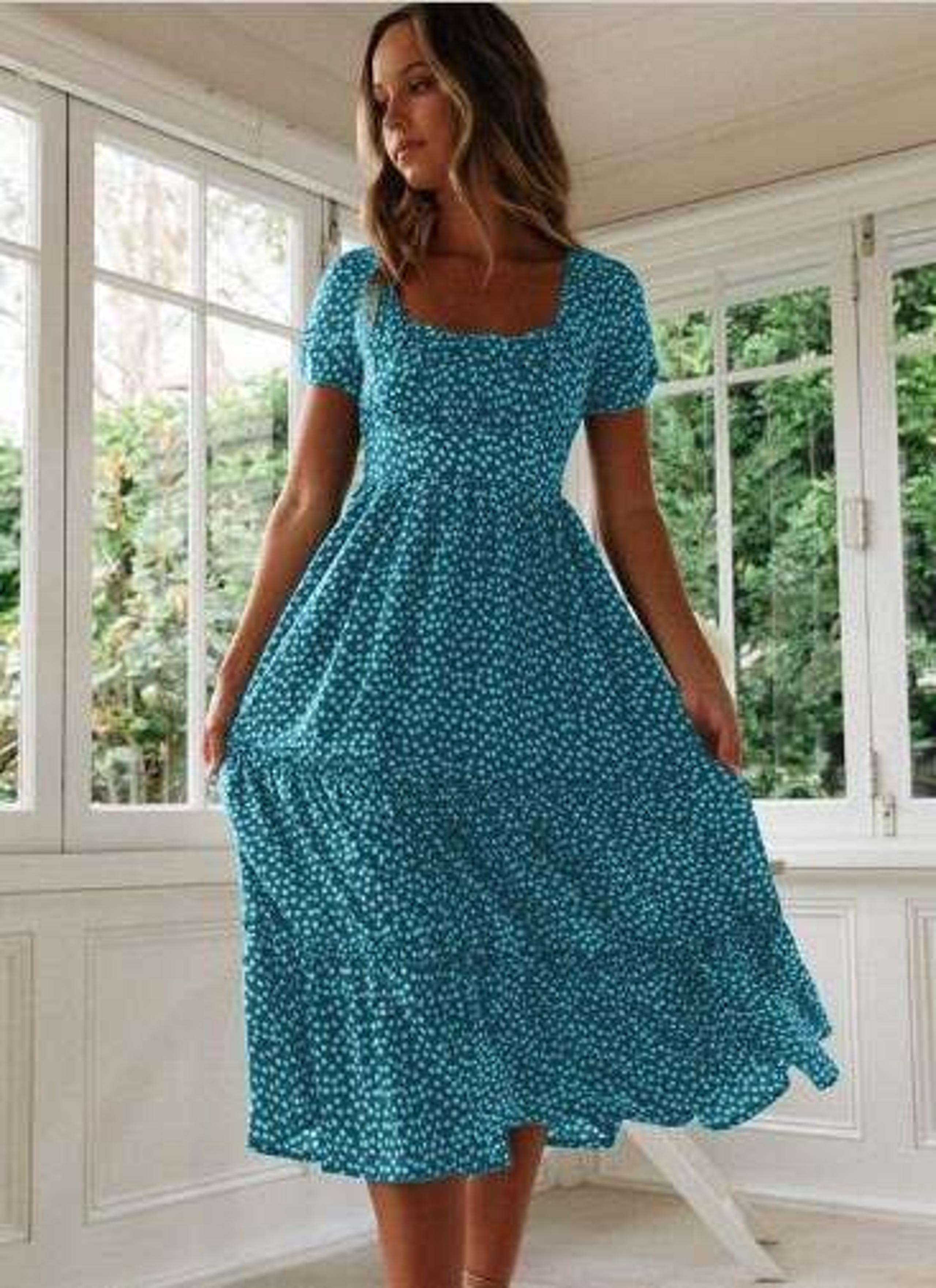 Women's Cute Summer Bohemian Floral Print Long Midi Dress XL