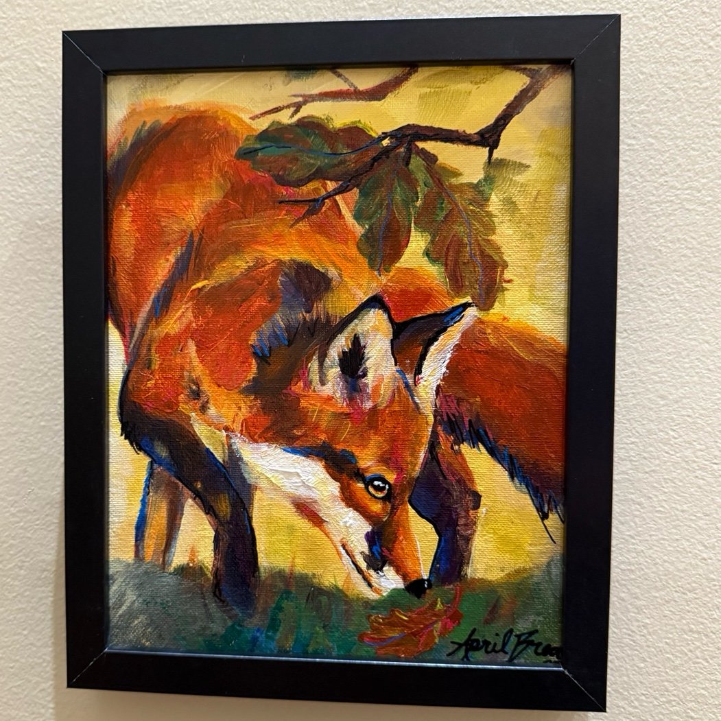 Original painting FOX equestrian lifestyle wildlife vixen kit foxy