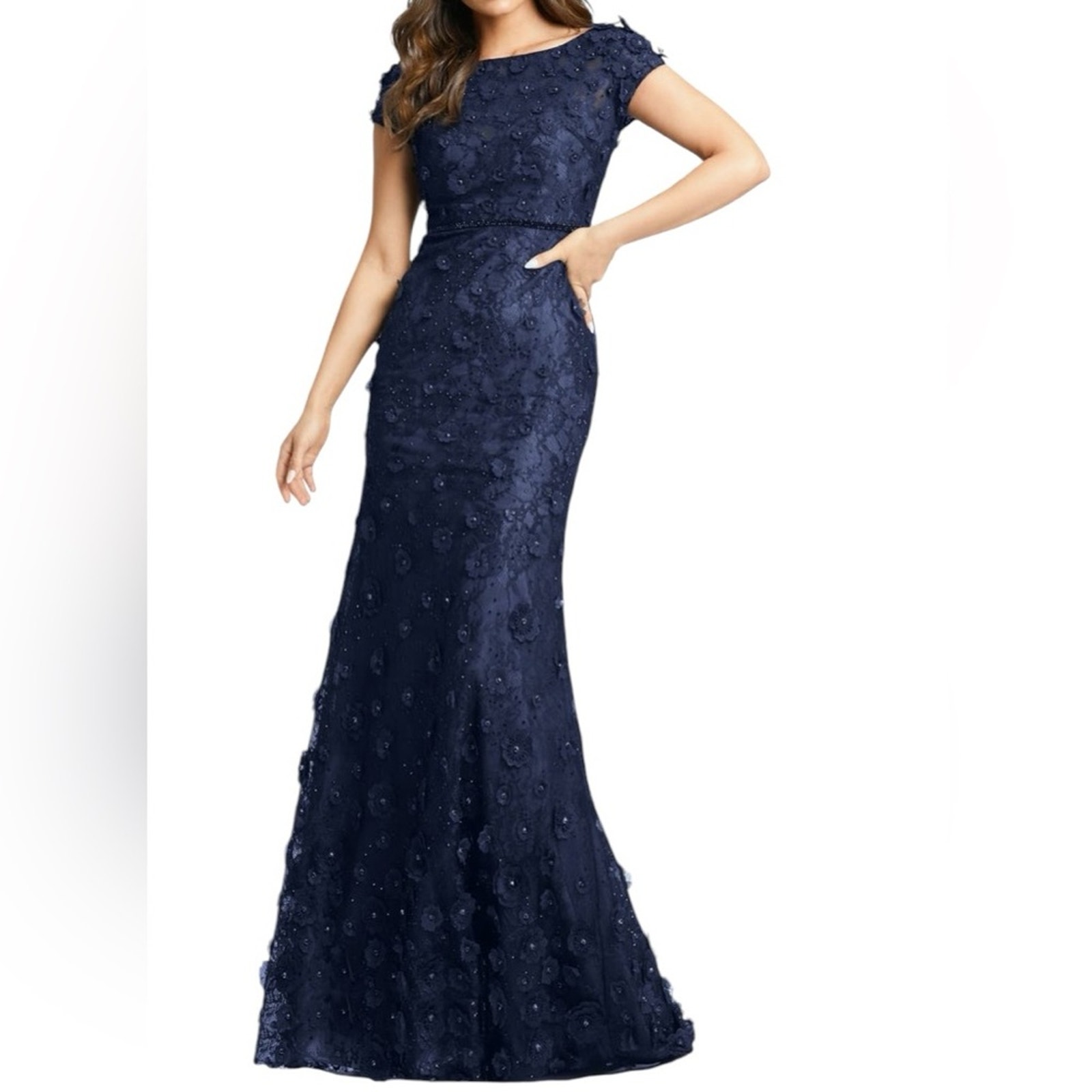 MAC DUGGAL 598 floral appliqué lace trumpet gown 6