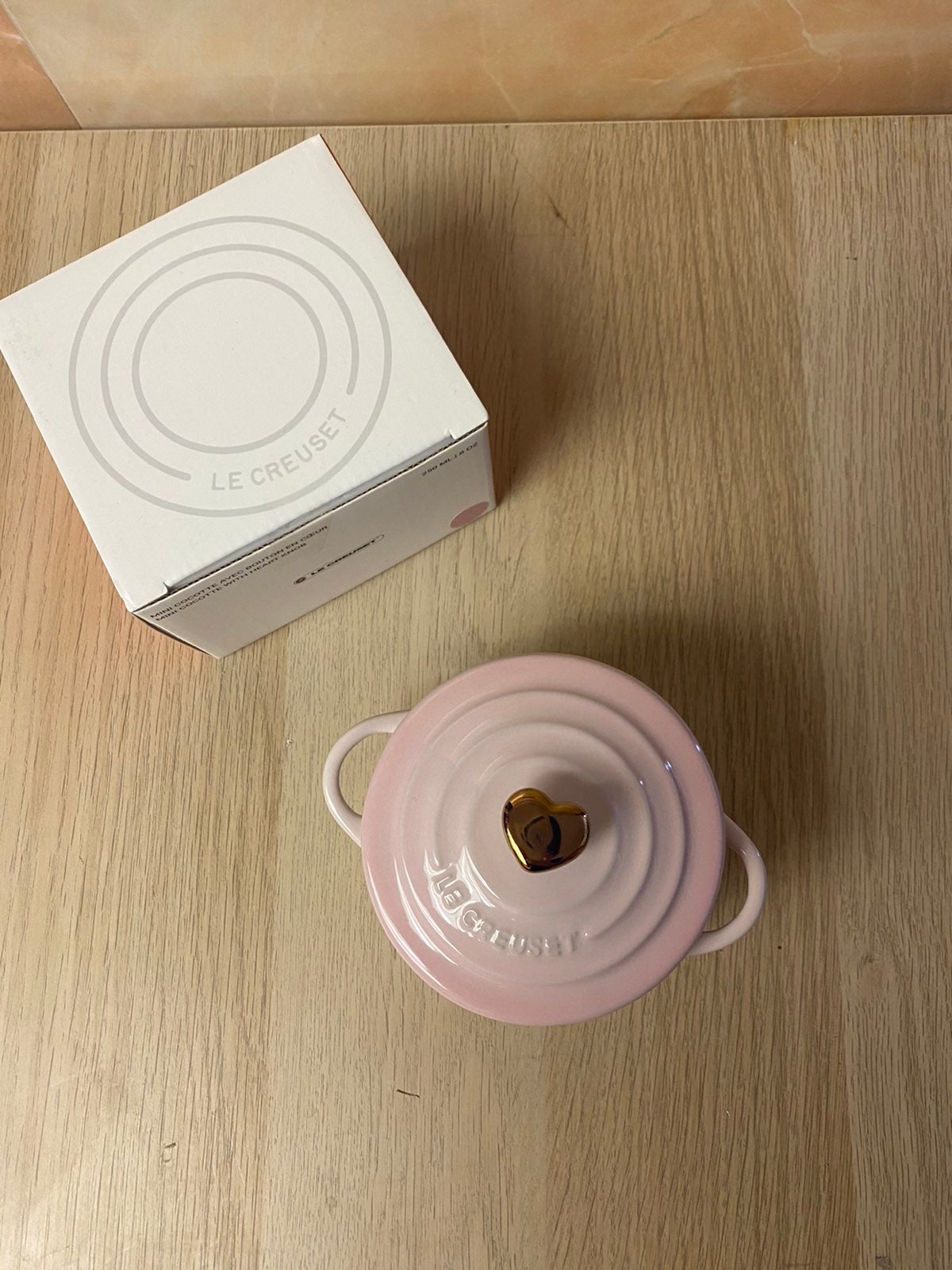 Le Creuset Shell Pink Mini Round Cocotte with Heart Knob