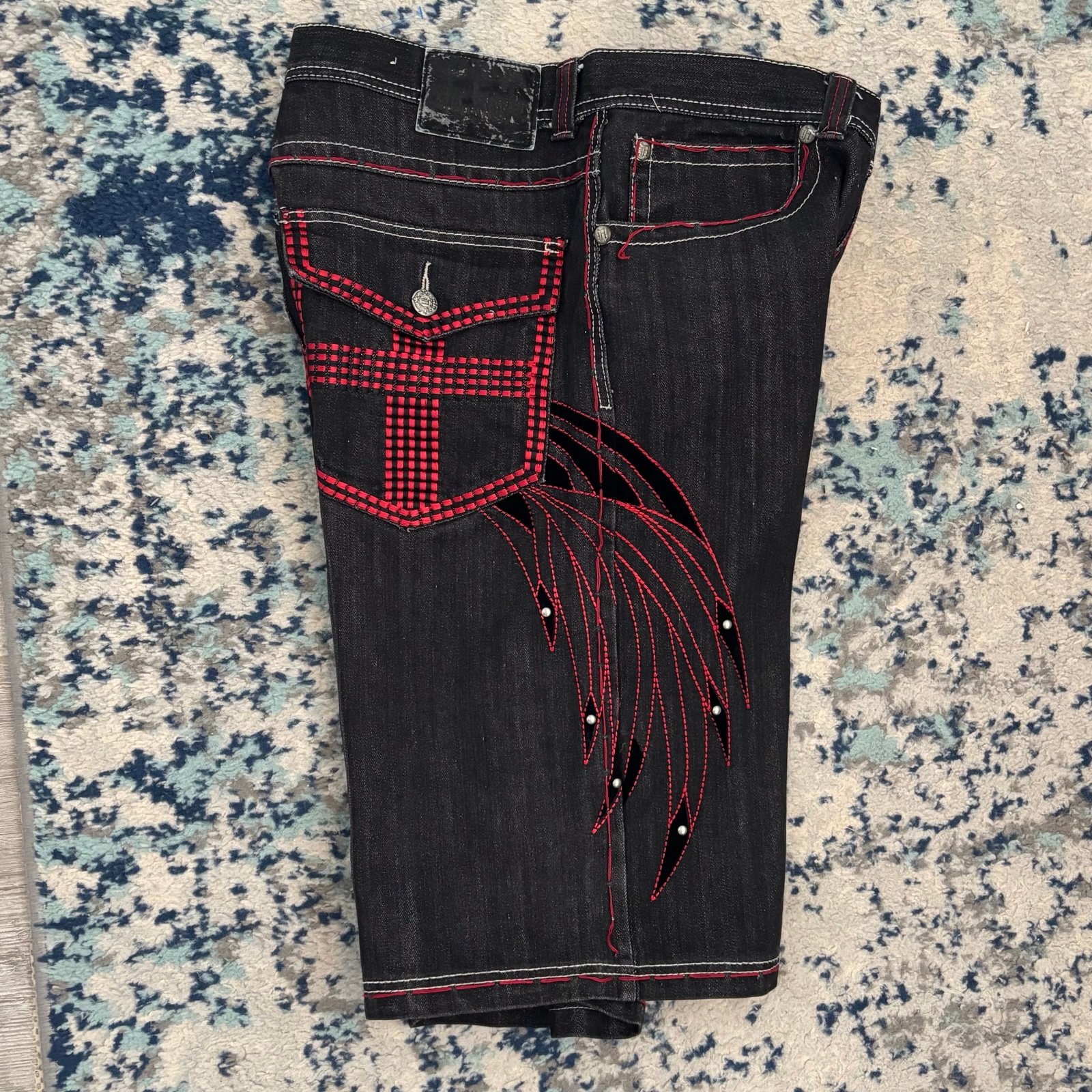 Vintage Ablanche Shorts Baggy Embroidered Y2K Hip Hop 36 Black